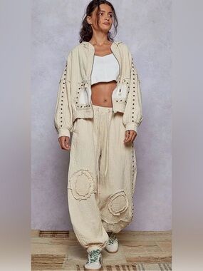 POL STUDDED CREAM ZIP UP SWEATSHIRT ONLY